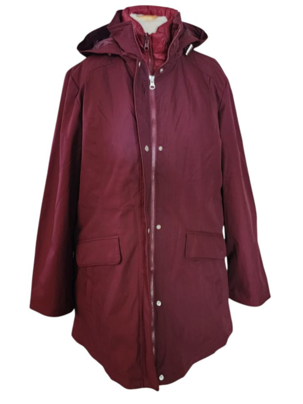 Lands' End XL Maroon 3-in-1 Winter Jacket & Quilted Vest Hooded Coat Women's - Picture 2 of 16